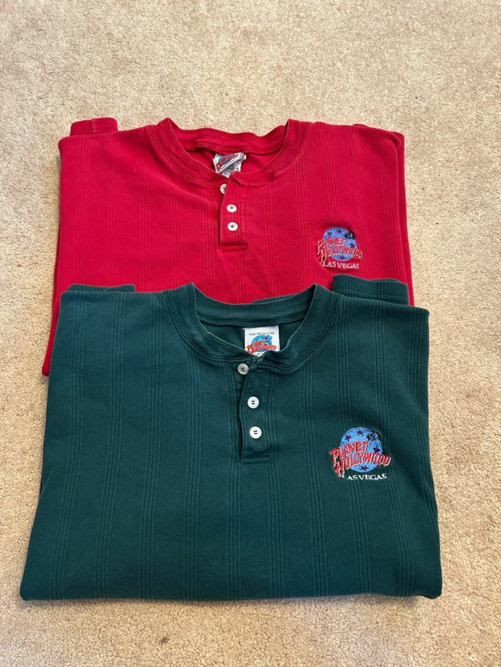 Planet Hollywood Las Vegas Short-Sleeve Henley Tee - Red and Dark Green